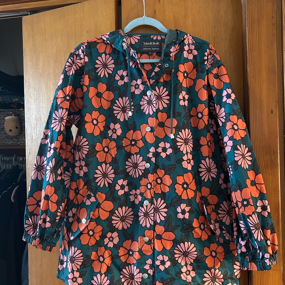 Modcloth Floral Utility Jacket - Green, Pink, Orange